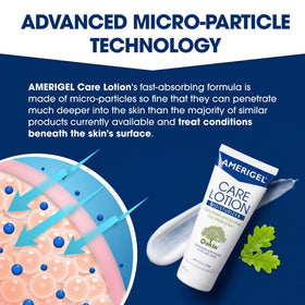 AMERIGEL pump dispensing lotion highlighting quick non-greasy benefit