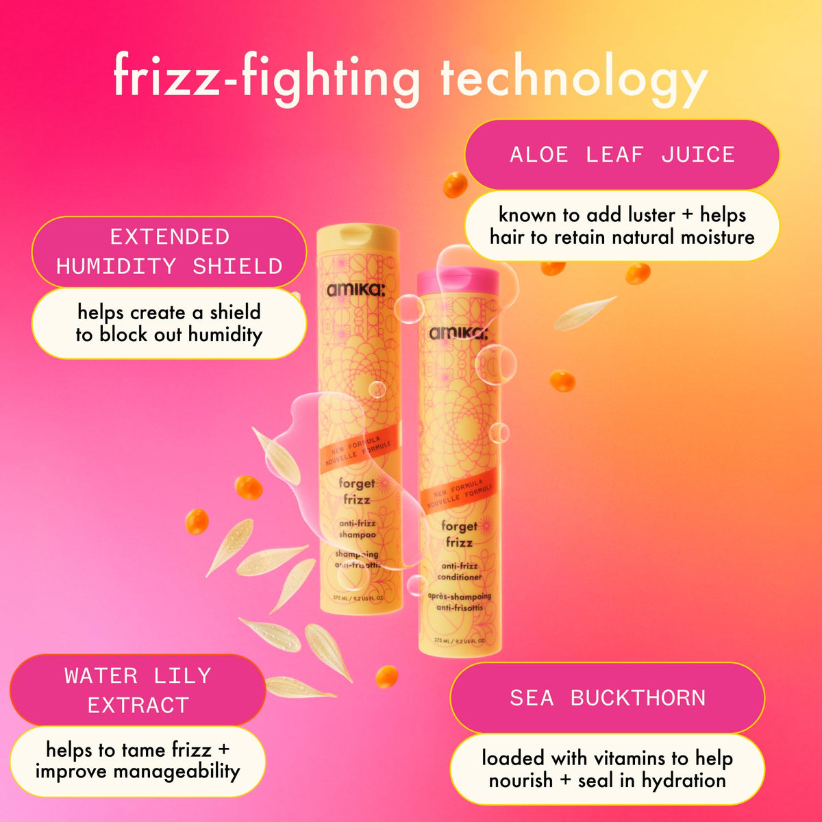 amika before and after hair comparison showing reduced frizz and shine