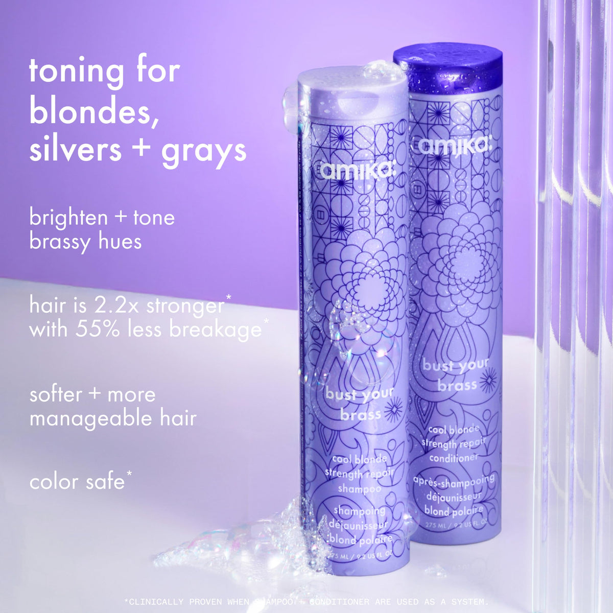 amika creamy purple lather showing texture and gentle toning action benefit