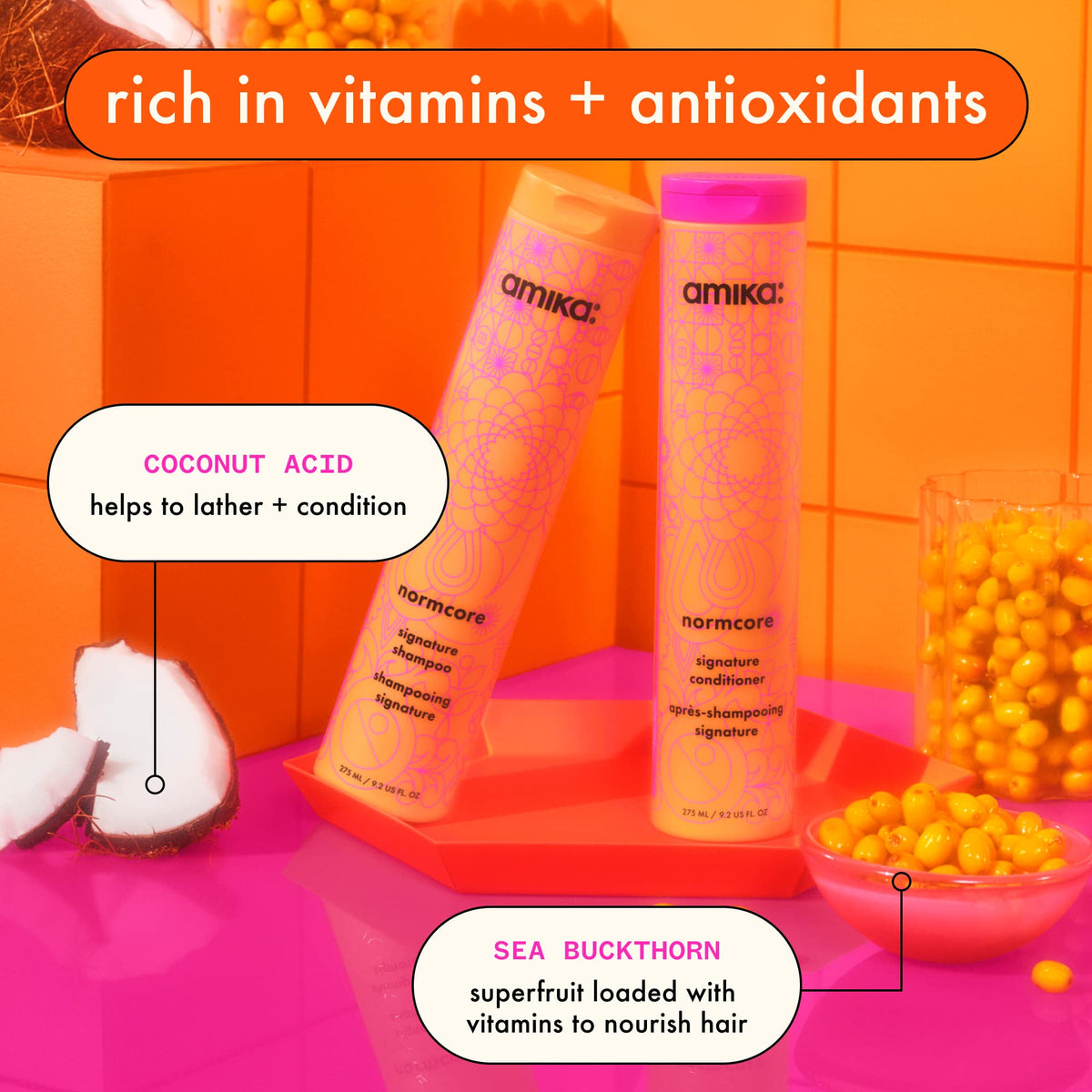 Amika conditioner cream texture closeup showing lightweight, nourishing shea butter feel