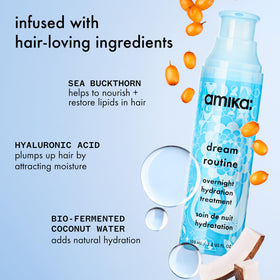 Amika cream applied to a hair strand demonstrating moisturized, smoother-looking fiber