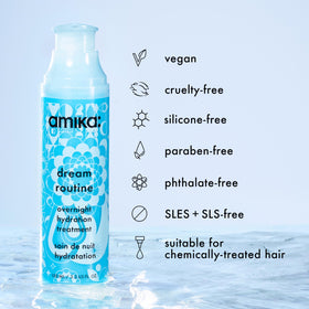 Amika product styled on bathroom shelf as part of a nightly routine lifestyle scene