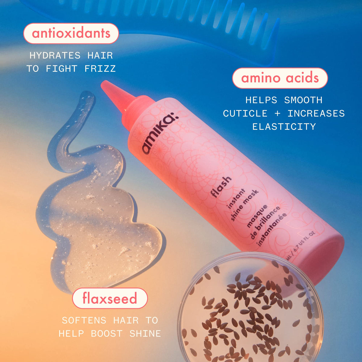 amika squeezing mask onto hand showing easy application benefit