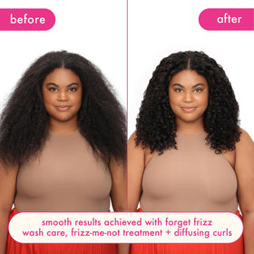 Amika before and after hair image showing reduced frizz and improved manageability