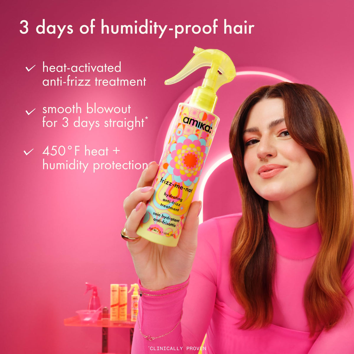 amika spray nozzle close-up demonstrating easy mist application for even coverage