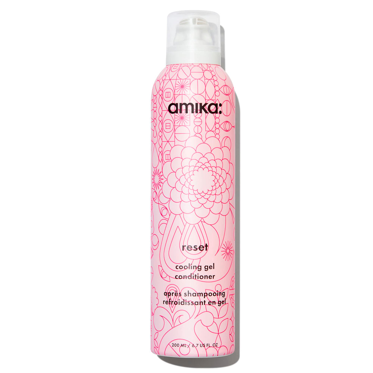 amika front packaging displaying Reset Cooling Gel Conditioner and cooling promise