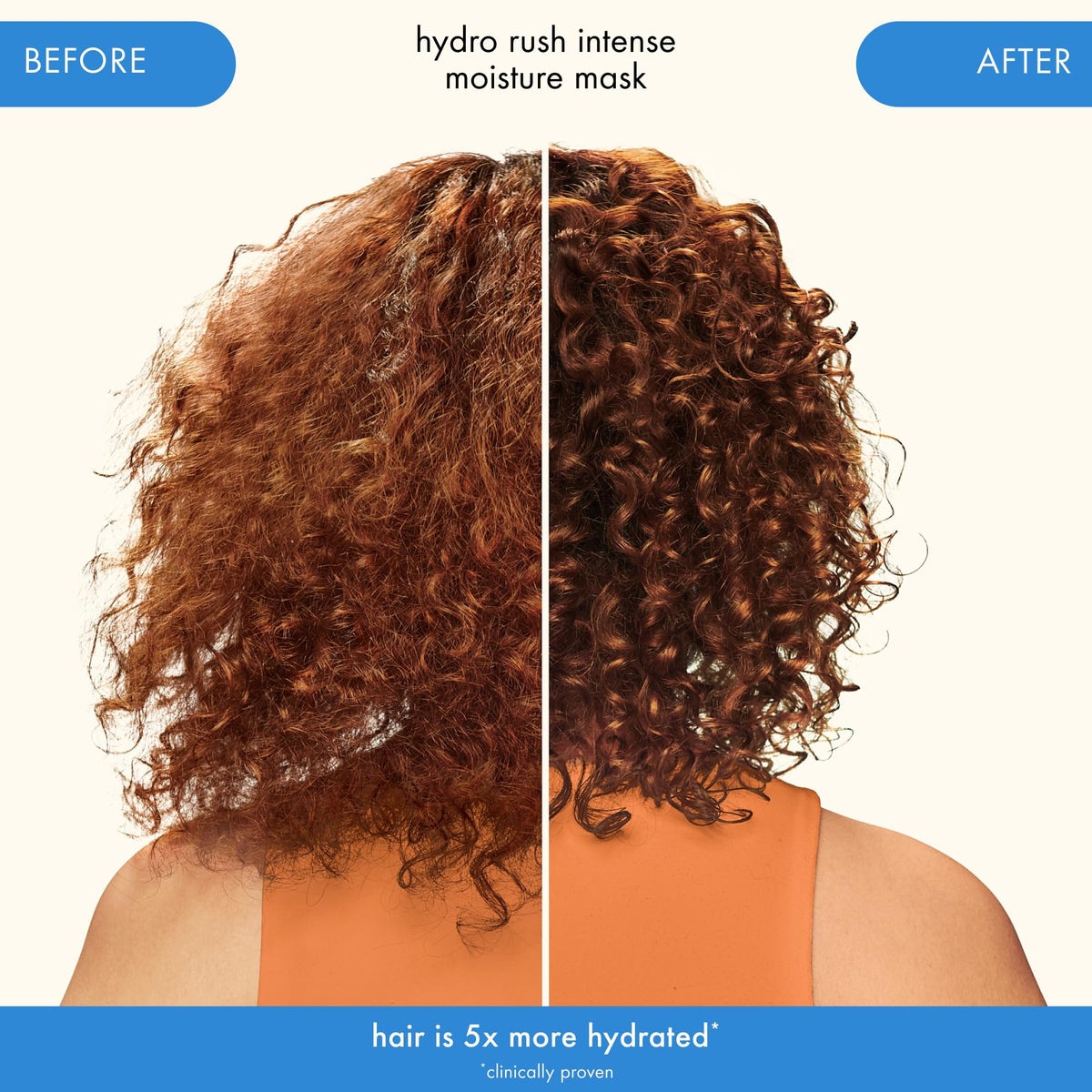 Amika before and after textured hair strands showing increased smoothness