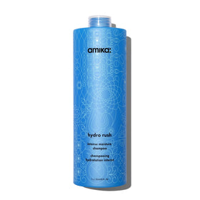 Amika hydro rush front bottle shows large size and easy dispensing benefit