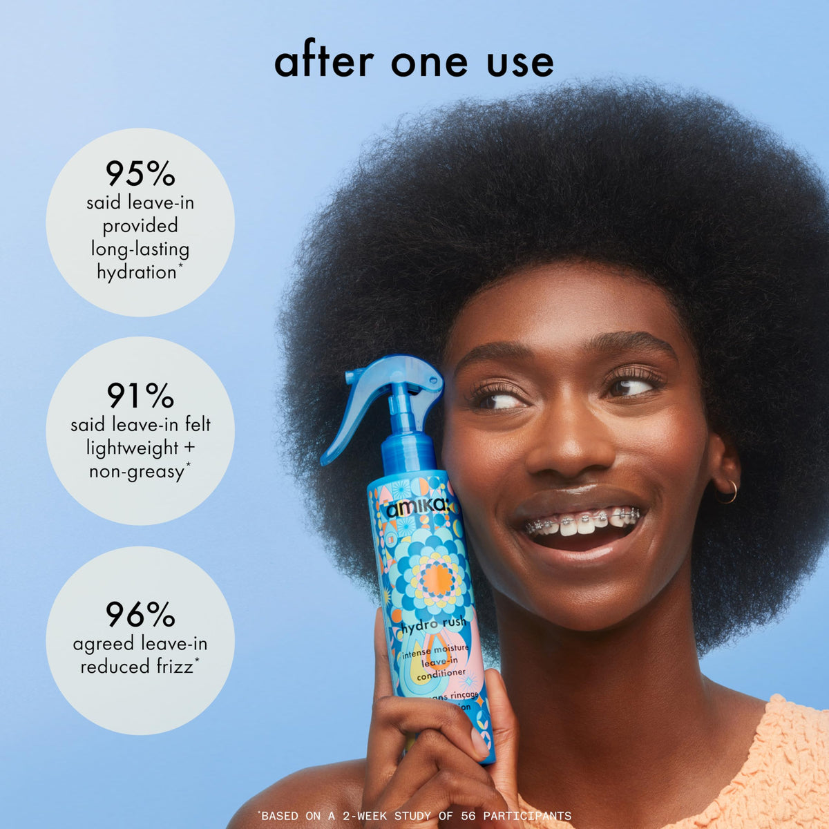 amika hand applying spray to hair showcasing easy on-the-go use