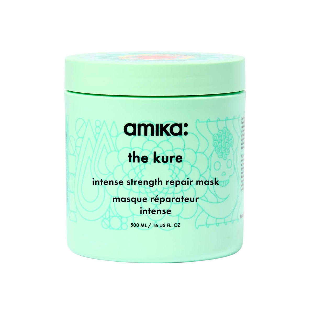 amika the kure front packaging shows 500ml jar and clear branding for salon-strength repair