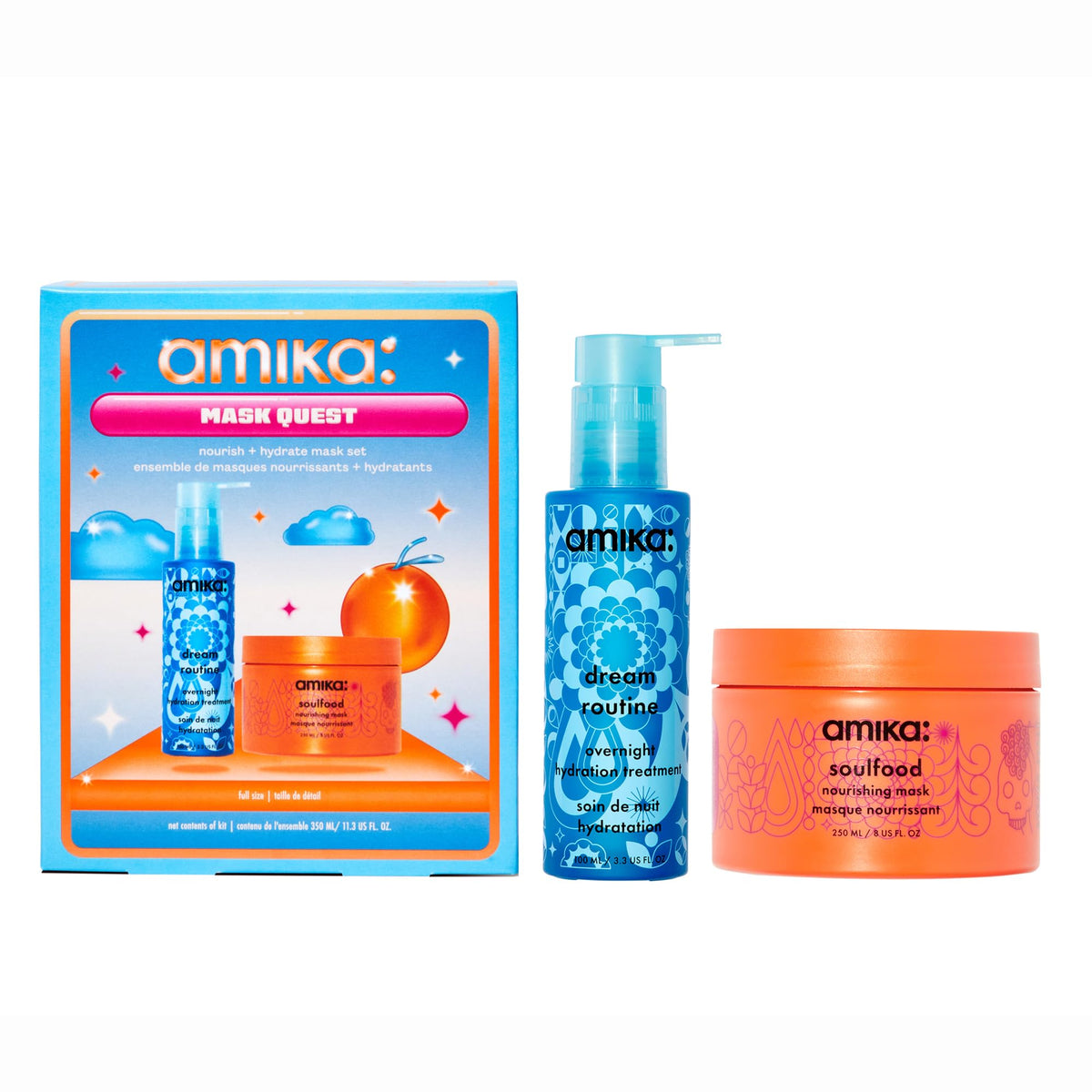 amika front packaging showing the nourish + hydrate mask set and gifting appeal