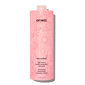 amika Mirrorball front packaging shows large 1000ml bottle and brand shine benefit