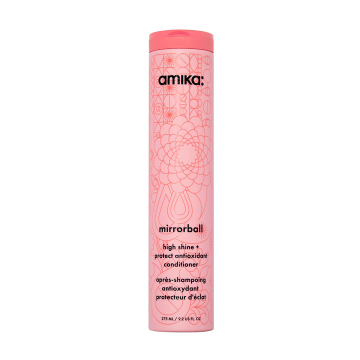 Amika front packaging showing bottle and label, highlights high shine benefit