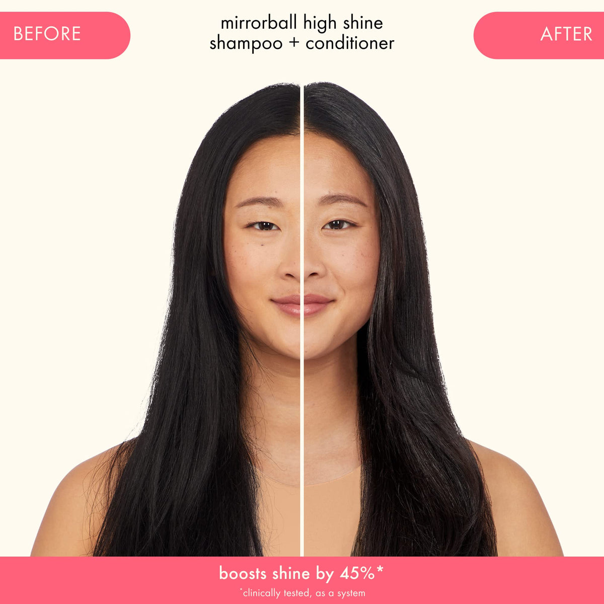 amika Mirrorball styled hair after use showing smooth shiny results and manageability