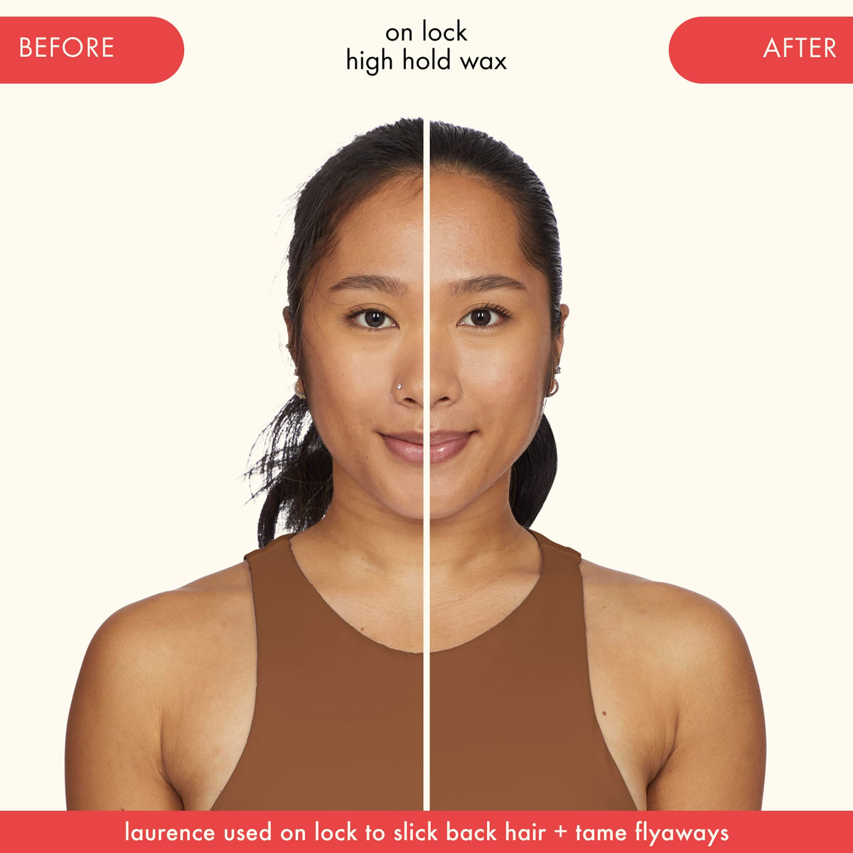 amika used to smooth a sleek ponytail for long-lasting control