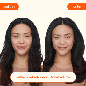 Amika Perk Up dry shampoo spraying at roots for instant refresh