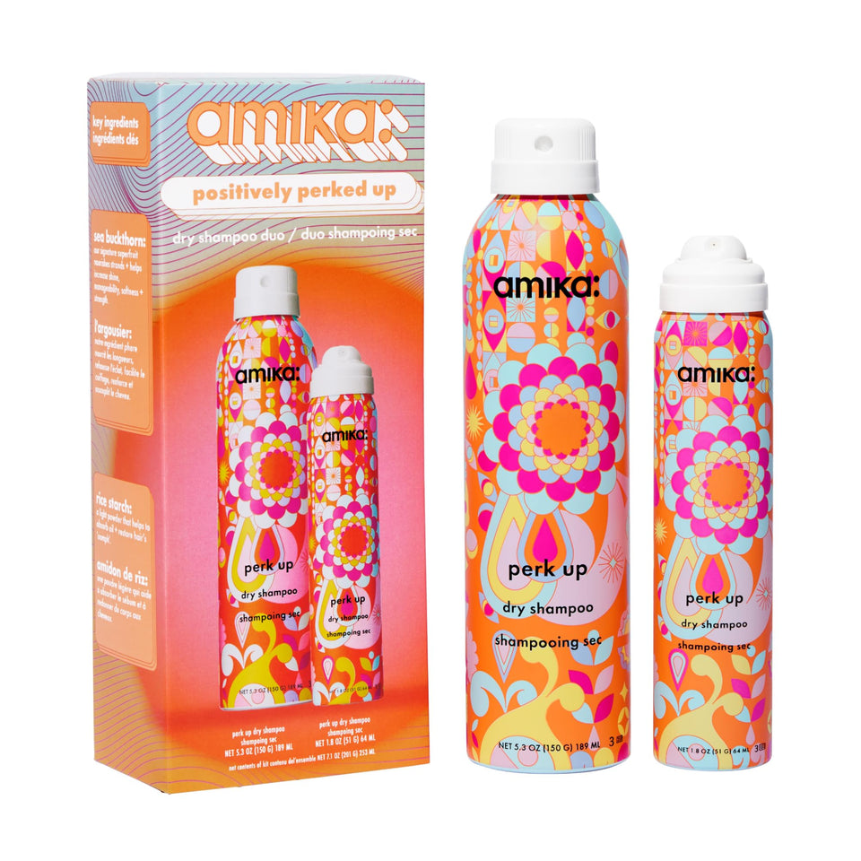 amika duo front packaging showing full and travel sizes for gifting and convenience