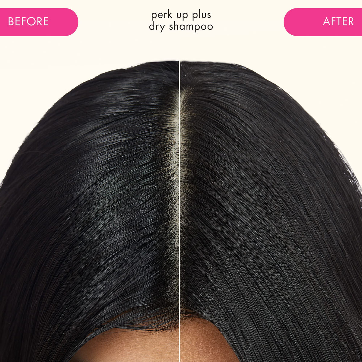 amika Perk Up Plus close-up at roots showing invisible finish benefit