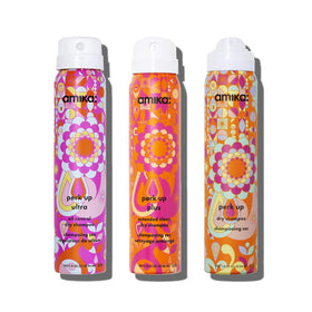 Amika front packaging trio showing product names and compact benefit