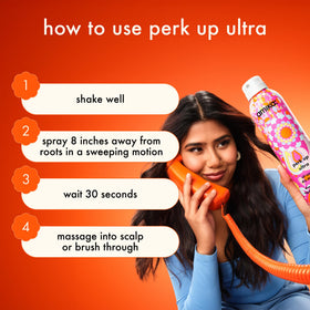 Amika Perk Up Ultra on bathroom counter in lifestyle shot showing daily refresh use
