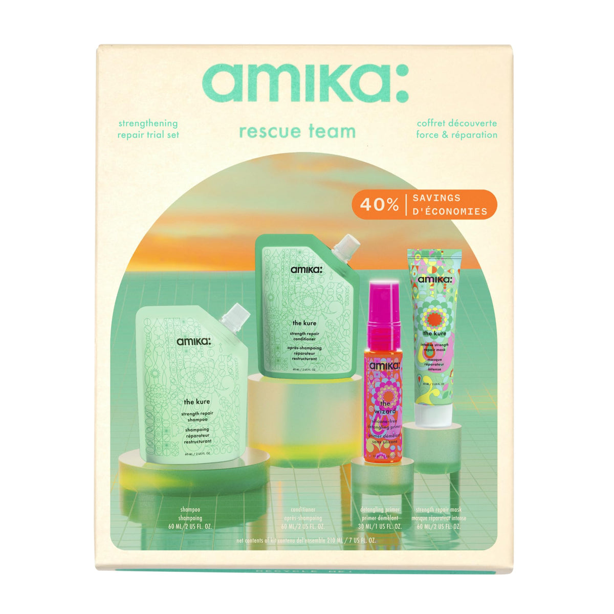 Amika rescue team front packaging showing kit benefits and contents
