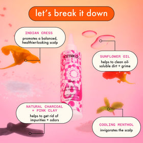 Amika Reset Pink Charcoal applied to scalp, helping loosen product residue effectively