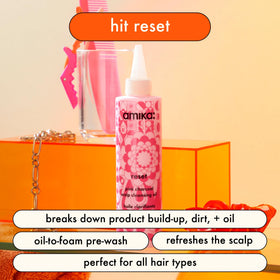 Amika Reset Pink Charcoal foaming transformation demonstrated, visualizing easy rinsing