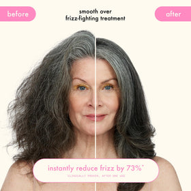 amika smooth over before and after hair comparison showing reduced frizz benefit