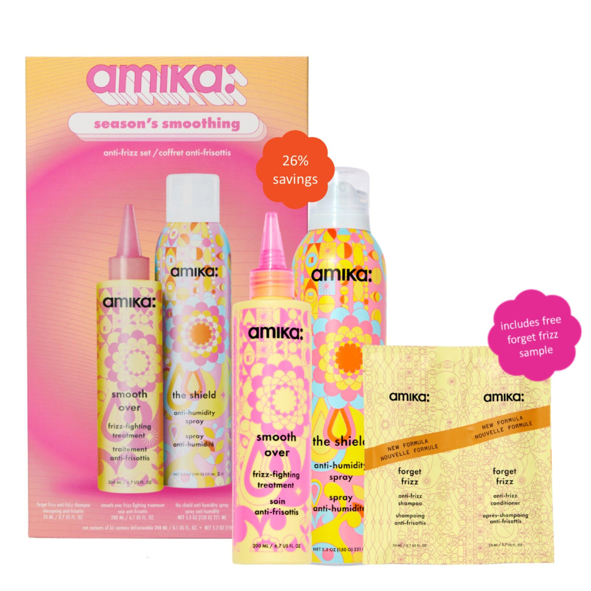 amika smooth over treatment bottle detail, highlights fast smoothing
