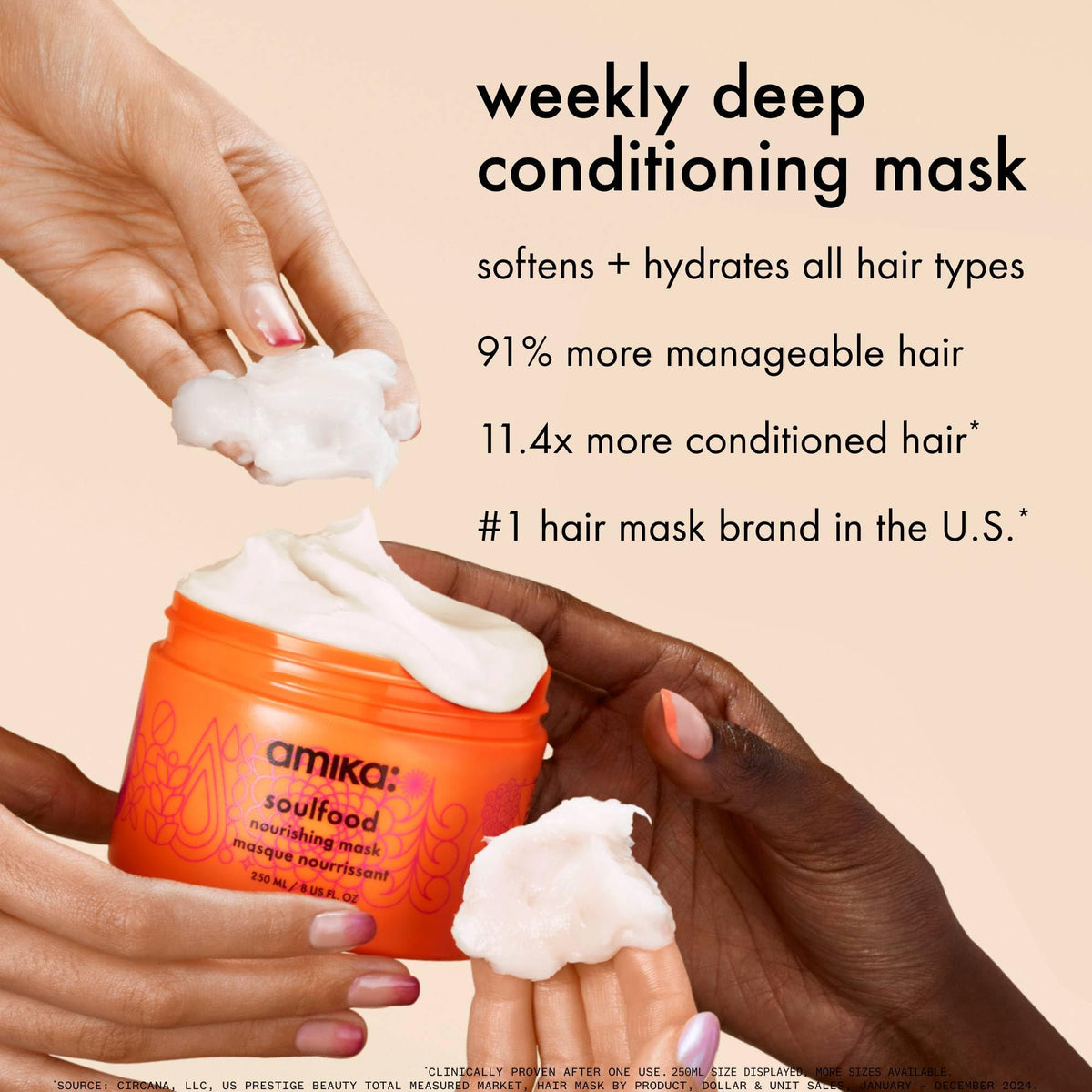 Amika creamy mask texture close-up highlighting rich moisture benefit