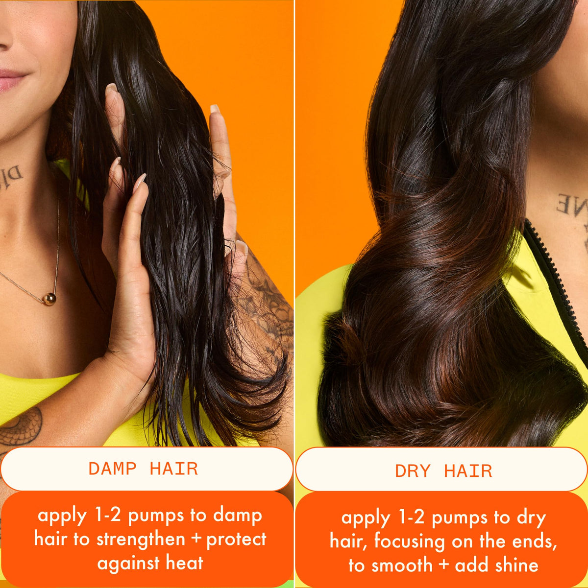 Amika styling oil application on dry hair showing frizz control and added shine