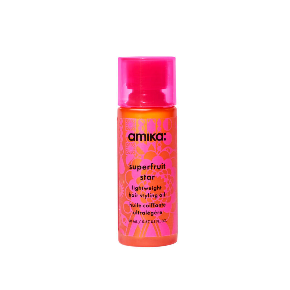 amika bottle front packaging showing product name and travel size for convenience