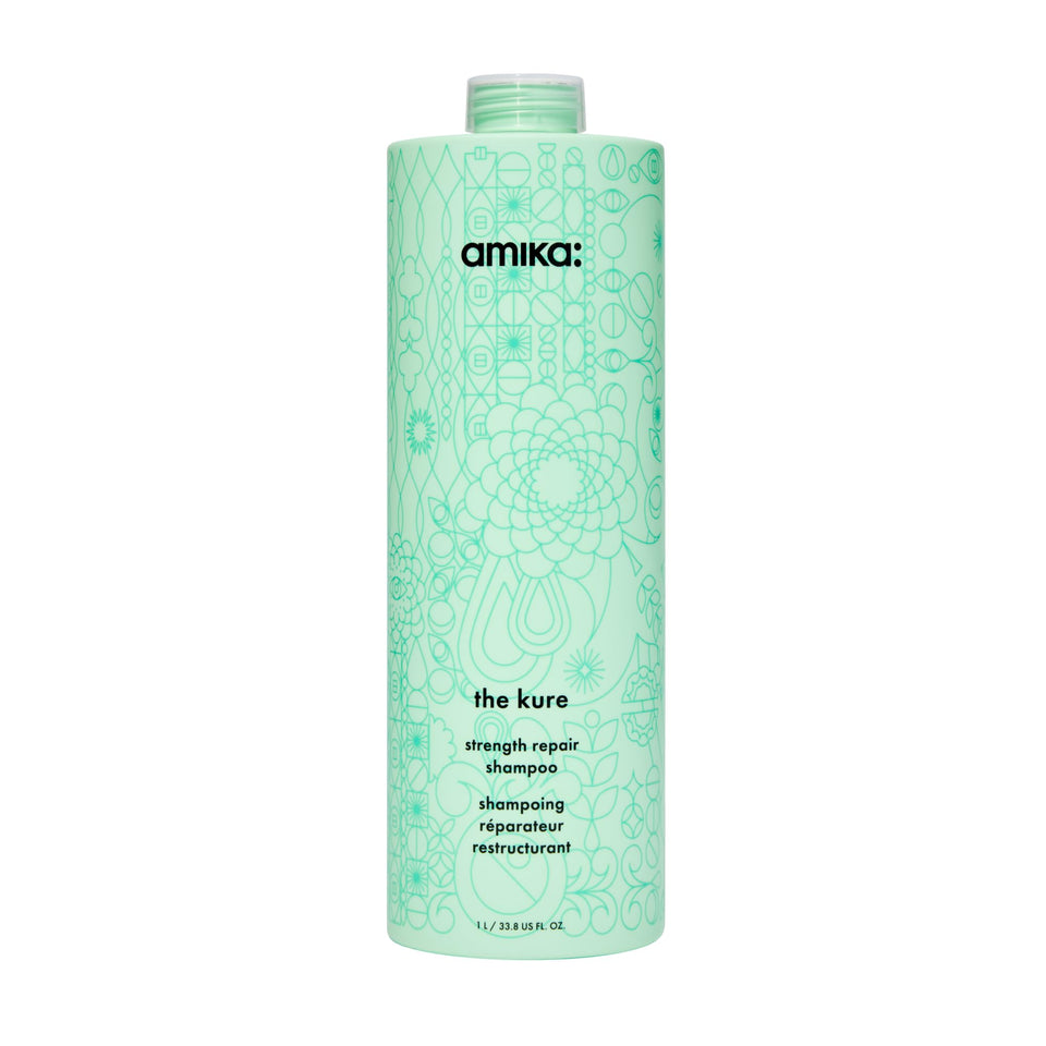 amika front-facing 1000ml bottle showing product and size benefit