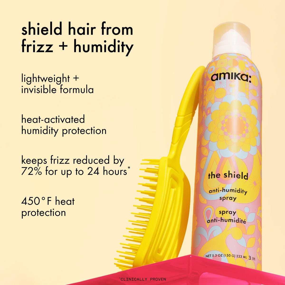 amika the shield spray nozzle close-up, emphasizes easy application