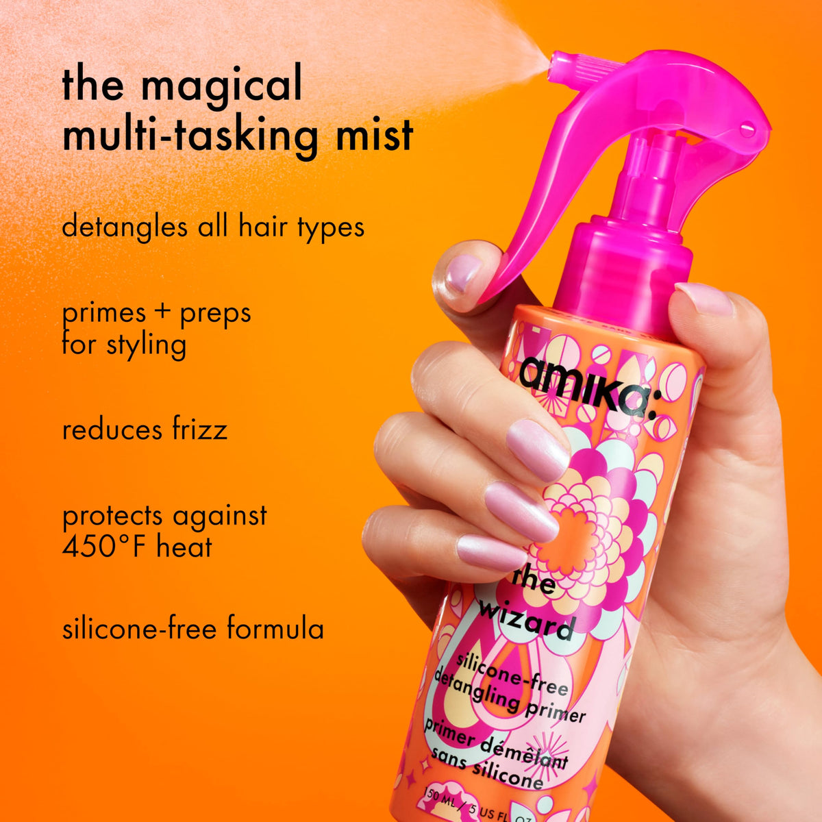 Amika spray nozzle close-up demonstrating easy application and control