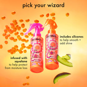 amika being spritzed on damp hair for easier comb-through benefit