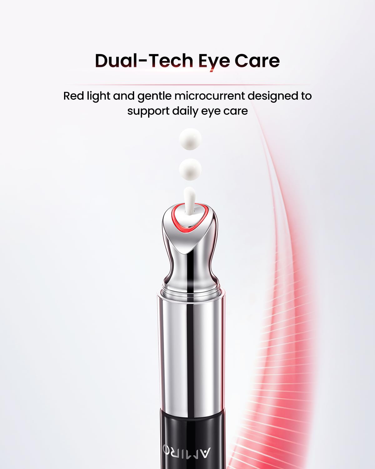 AMIRO applicator head close-up showing silver contact rings and safe activation
