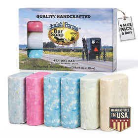 Amish Farms front packaging showing six bars and clean scent benefit