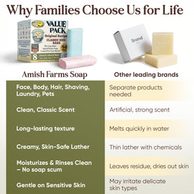Amish Farms bars on soap dish demonstrating flat-base storage benefit