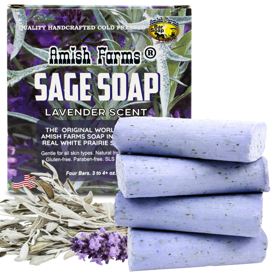 Amish Farms front packaging showing product and benefits for clean skin