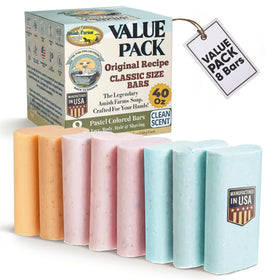 Amish Farms front packaging showing eight bars and value pack benefit