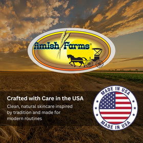 Amish Farms jar on bathroom shelf conveying small-batch handcrafted quality and routine use