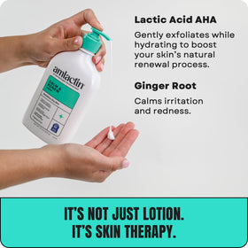 AmLactin ingredient label close-up highlighting lactic acid and ginger root benefits