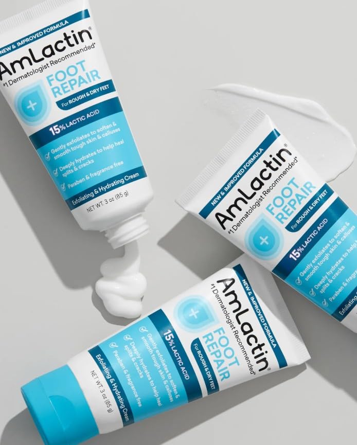 Cream swatch on skin showing AmLactin absorption and immediate moisturized appearance
