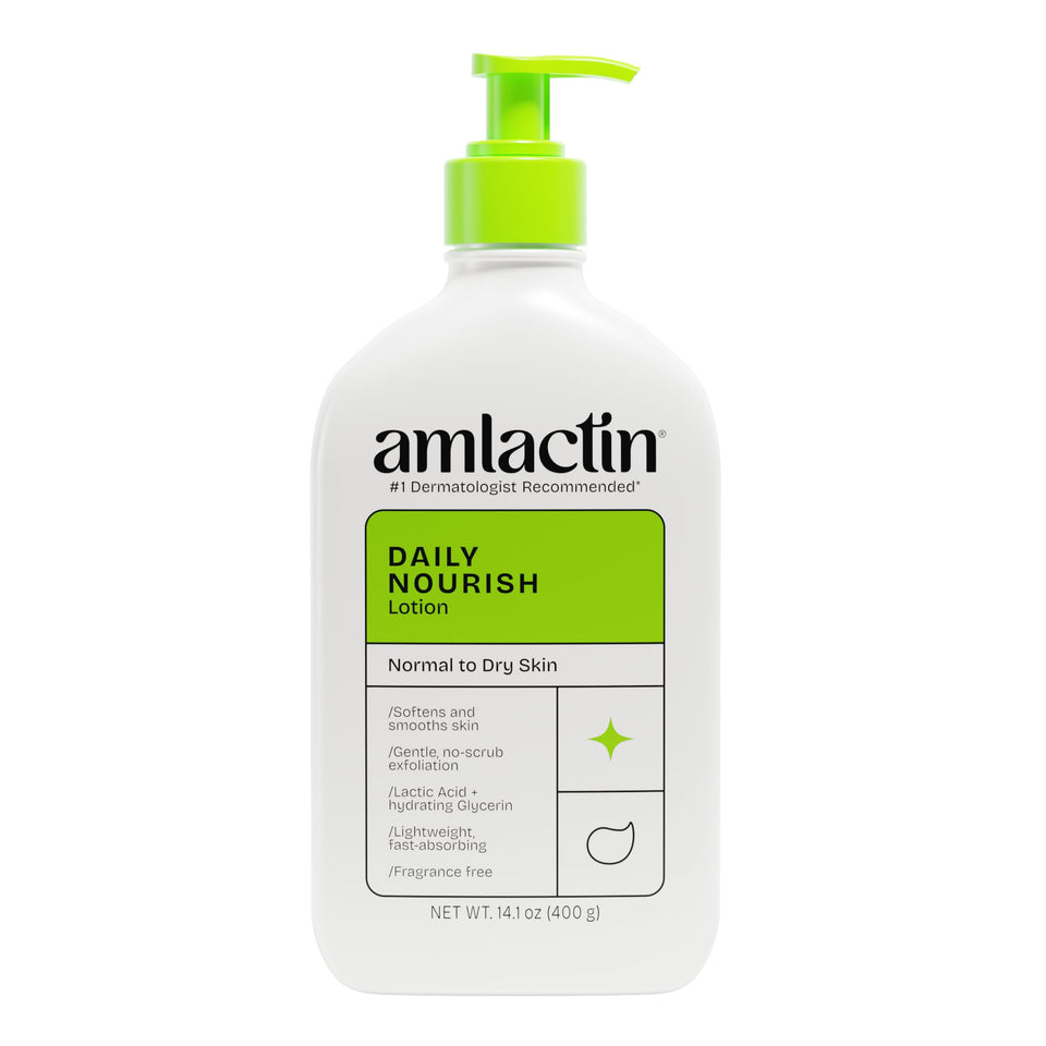 AmLactin pump bottle front view showing brand and easy dispensing benefit