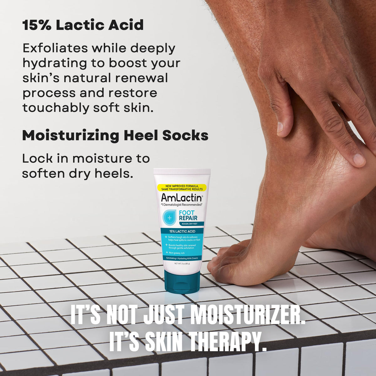 AmLactin moisturizing socks in package, demonstrating locked-in overnight hydration