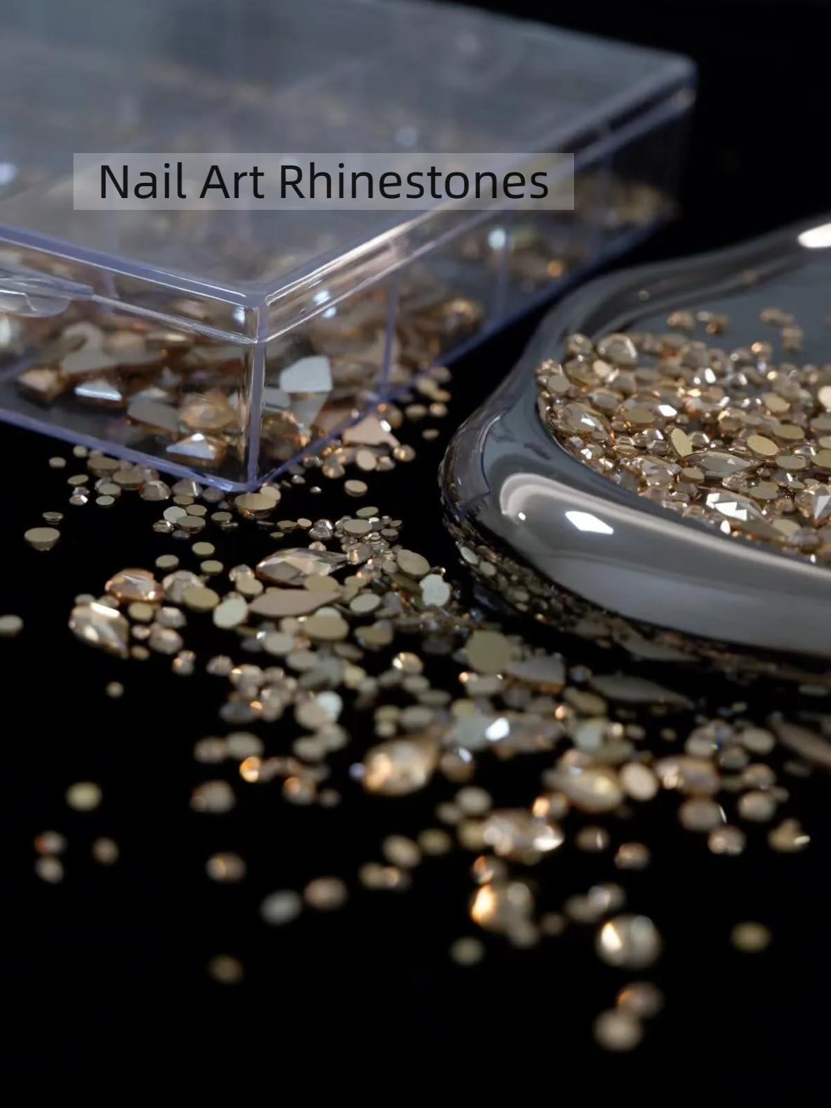 AMLAVIFISH size comparison display of mixed gold gems showing scale options for accent and full-coverage looks