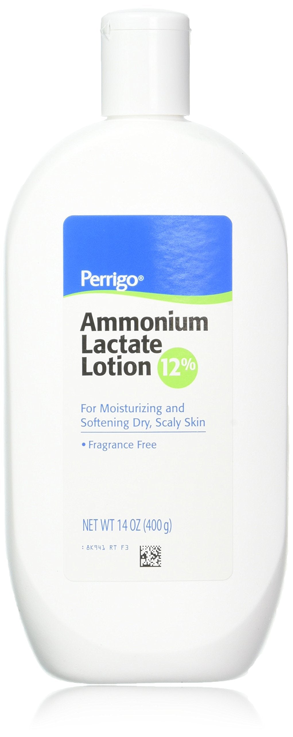 Ammonium lotion front packaging flip-top bottle shows product and size benefit