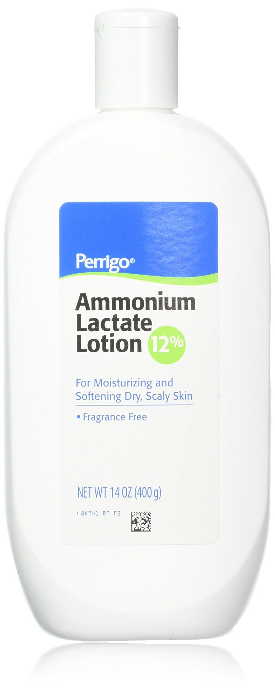 Ammonium lotion front packaging flip-top bottle shows product and size benefit