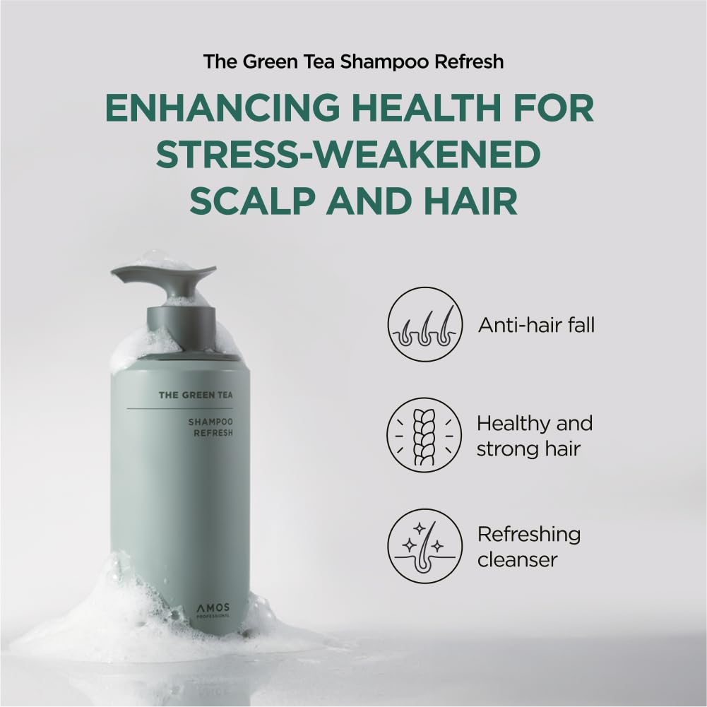 AMOS PROFESSIONAL shampoo pour showing lightweight gel texture and easy spread